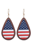 BH012981-5, Blue Wood Frame Leather Flag Earrings