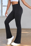 LC265202-2-S, LC265202-2-M, LC265202-2-L, Black High Waist Tummy Control Flared Sports Pants