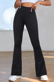 LC265202-2-S, LC265202-2-M, LC265202-2-L, Black High Waist Tummy Control Flared Sports Pants