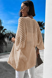 LC271896-16, Khaki Hollow-out Knit Kimono