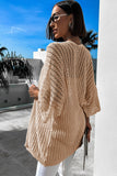 LC271896-16, Khaki Hollow-out Knit Kimono