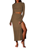 LC275038-16-S, LC275038-16-M, LC275038-16-L, LC275038-16-XL, Khaki knit dress sets