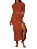 LC275038-17-S, LC275038-17-M, LC275038-17-L, LC275038-17-XL, Brown knit dress sets