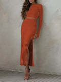 LC275038-17-S, LC275038-17-M, LC275038-17-L, LC275038-17-XL, Brown knit dress sets