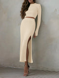 LC275038-18-S, LC275038-18-M, LC275038-18-L, LC275038-18-XL, Apricot knit dress sets