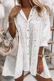 LC6116623-1-S, LC6116623-1-M, LC6116623-1-L, LC6116623-1-XL, White Eyelet Floral Pattern Shirt Babydoll Dress