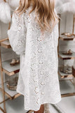 LC6116623-1-S, LC6116623-1-M, LC6116623-1-L, LC6116623-1-XL, White Eyelet Floral Pattern Shirt Babydoll Dress