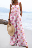 Women's Floral Casual Wide Leg Buttoned Jumpsuits