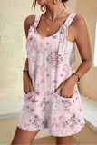 Women's Floral Print Adjustable Pink Rompers with Pockets
