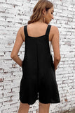 LC6412245-2-S, LC6412245-2-M, LC6412245-2-L, LC6412245-2-XL, LC6412245-2-2XL, Black Adjustable Straps Pocketed Textured Romper