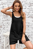 LC6412245-2-S, LC6412245-2-M, LC6412245-2-L, LC6412245-2-XL, LC6412245-2-2XL, Black Adjustable Straps Pocketed Textured Romper