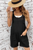LC6412245-2-S, LC6412245-2-M, LC6412245-2-L, LC6412245-2-XL, LC6412245-2-2XL, Black Adjustable Straps Pocketed Textured Romper