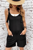 LC6412245-2-S, LC6412245-2-M, LC6412245-2-L, LC6412245-2-XL, LC6412245-2-2XL, Black Adjustable Straps Pocketed Textured Romper