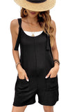 LC6412245-2-S, LC6412245-2-M, LC6412245-2-L, LC6412245-2-XL, LC6412245-2-2XL, Black Adjustable Straps Pocketed Textured Romper