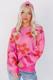 LC2722987-6-S, LC2722987-6-M, LC2722987-6-L, LC2722987-6-XL, Rose Big Flower Knit Ribbed Trim Sweater