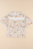 LC25121211-22-S, LC25121211-22-M, LC25121211-22-L, LC25121211-22-XL, Multicolor Floral Print Wide Ruffle Sleeves Blouse