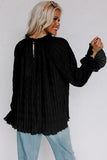 LC25121763-2-S, LC25121763-2-M, LC25121763-2-L, LC25121763-2-XL, Black Striking Pleated Flared Cuff Long Sleeve Blouse