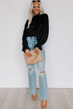 LC25121763-2-S, LC25121763-2-M, LC25121763-2-L, LC25121763-2-XL, Black Striking Pleated Flared Cuff Long Sleeve Blouse