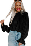 LC25121763-2-S, LC25121763-2-M, LC25121763-2-L, LC25121763-2-XL, Black Striking Pleated Flared Cuff Long Sleeve Blouse
