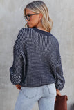 LC2722915-2-S, LC2722915-2-M, LC2722915-2-L, LC2722915-2-XL, LC2722915-2-2XL, Black Heathered Knit Drop Shoulder Puff Sleeve Sweater