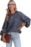 LC2722915-2-S, LC2722915-2-M, LC2722915-2-L, LC2722915-2-XL, LC2722915-2-2XL, Black Heathered Knit Drop Shoulder Puff Sleeve Sweater