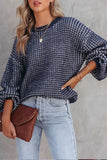 LC2722915-2-S, LC2722915-2-M, LC2722915-2-L, LC2722915-2-XL, LC2722915-2-2XL, Black Heathered Knit Drop Shoulder Puff Sleeve Sweater