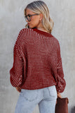 LC2722915-3-S, LC2722915-3-M, LC2722915-3-L, LC2722915-3-XL, LC2722915-3-2XL, Heathered Knit Drop Shoulder Puff Sleeve Sweater