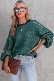 LC2722915-9-S, LC2722915-9-M, LC2722915-9-L, LC2722915-9-XL, LC2722915-9-2XL, Green Heathered Knit Drop Shoulder Puff Sleeve Sweater