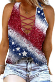 Women's US Flag Patchwork Criss-Cross Hollow Out Tank Top