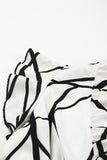 LC6115406-1-S, LC6115406-1-M, LC6115406-1-L, LC6115406-1-XL, White Abstract Vein Print V Neck Ruffle Maxi Dress