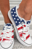 Women's USA Flag Print Ripped Flat Canvas Shoes