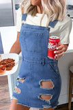 Women's Ripped Holes Denim Overalls Mini Dress