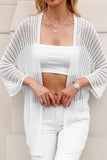 LC271896-1, White Hollow-out Knit Kimono