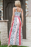 LC6411870-3-S, LC6411870-3-M, LC6411870-3-L, LC6411870-3-XL, Red Leopard Color Block Mix Print Pocketed Jumpsuit