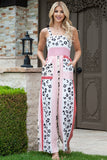 LC6411870-3-S, LC6411870-3-M, LC6411870-3-L, LC6411870-3-XL, Red Leopard Color Block Mix Print Pocketed Jumpsuit