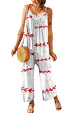 Women's Baseball Print Wide Leg Spaghetti Strap Jumpsuits