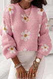 LC2722985-10-S, LC2722985-10-M, LC2722985-10-L, LC2722985-10-XL, Pink Floral Pattern Drop Shoulder Sweater