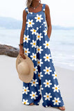 Women's Floral Print Sleeveless Casual Blue Jumpsuits
