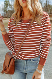 LC25122022-3-S, LC25122022-3-M, LC25122022-3-L, LC25122022-3-XL, Red Striped Print Ribbed Trim Long Sleeve Top