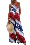 Women's American Flag Buttoned Wide Leg Jumpsuits