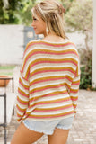 LC2723032-14-S, LC2723032-14-M, LC2723032-14-L, LC2723032-14-XL, Orange Stripe Long Sleeve Knitted Sweater 