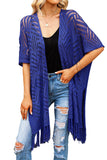 LC2541328-5, Blue Loose Knitwear Kimono with Slits