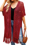 LC2541328-3, Red Loose Knitwear Kimono with Slits