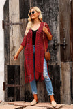 LC2541328-3, Red Loose Knitwear Kimono with Slits