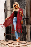 LC2541328-3, Red Loose Knitwear Kimono with Slits