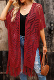 LC2541328-3, Red Loose Knitwear Kimono with Slits