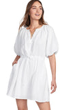 LC6115924-1-S, LC6115924-1-M, LC6115924-1-L, LC6115924-1-XL, White Puff Sleeve Drawstring Shirt Dress with Pockets