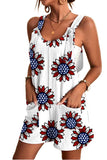 Women's US Flag Pattern Sunflower Print Casual Overall Romper