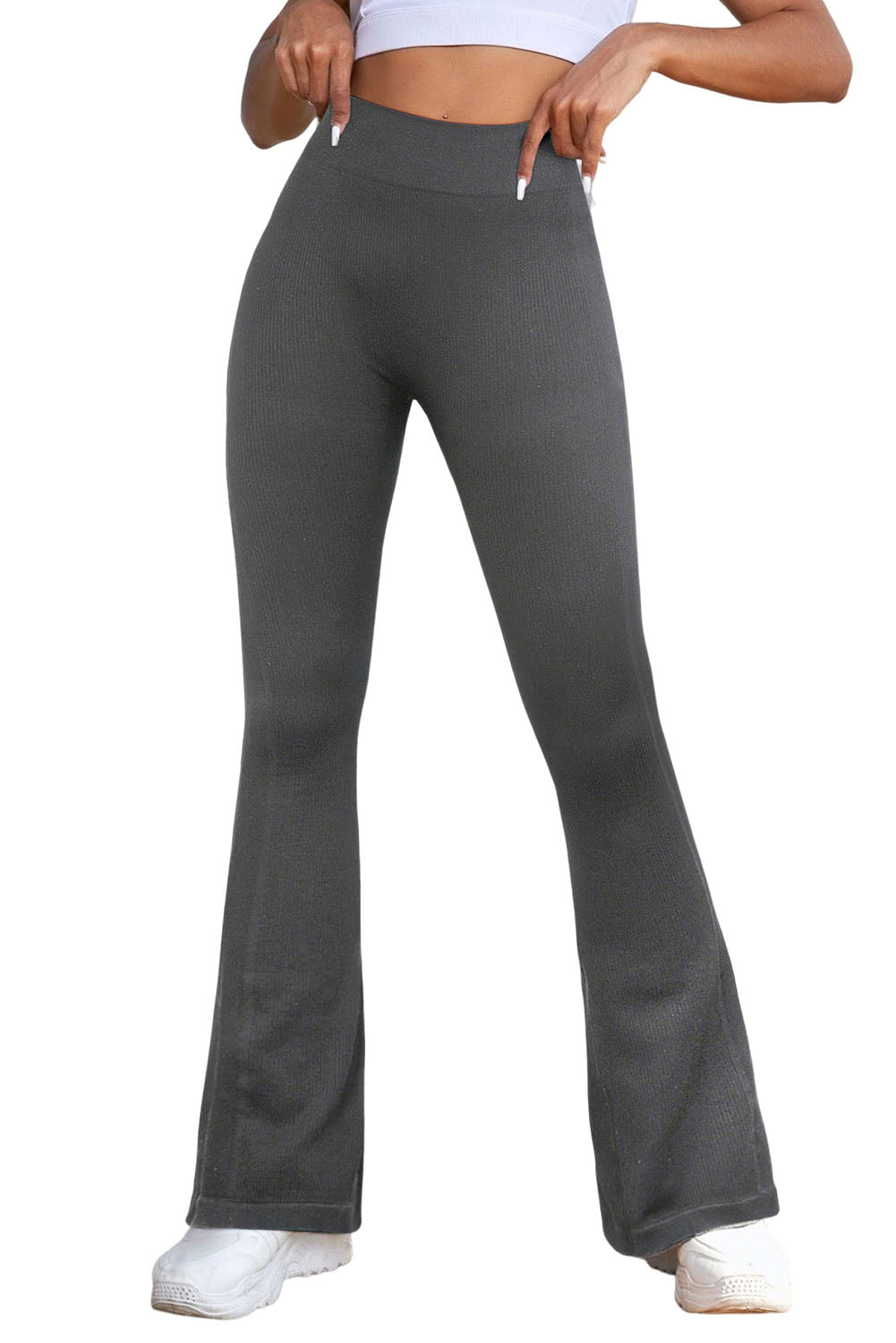 LC265202-11-S, LC265202-11-M, LC265202-11-L, Gray High Waist Tummy Control Flared Sports Pants