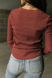 LC25121882-17-S, LC25121882-17-M, LC25121882-17-L, LC25121882-17-XL, LC25121882-17-2XL, Brown Trimmed Neckline Waffle Knit Henley Top